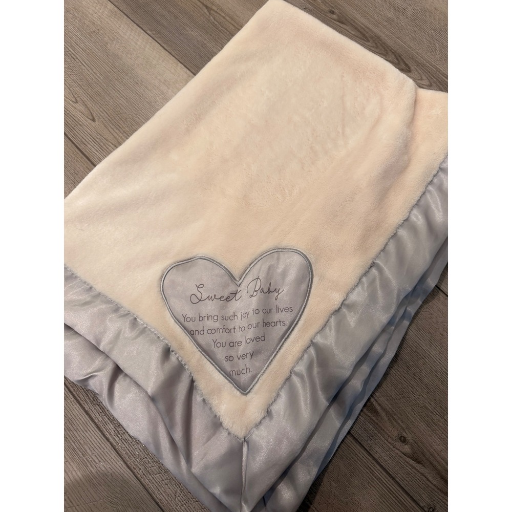 Pavilion Sweet Baby‎ Plush Heart Embroidered Baby Blanket Cream Satin Trim